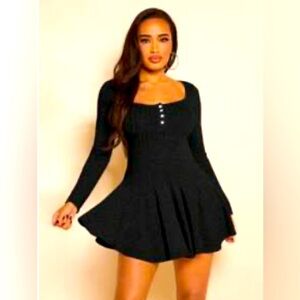 Solid Color Ribbed Knit Dress